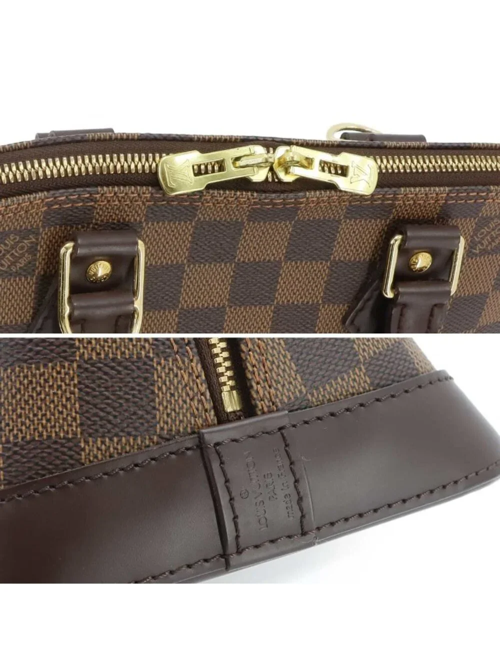 Louis Vuitton Damier Alma PM Hand Bag Ebene Brown Gold